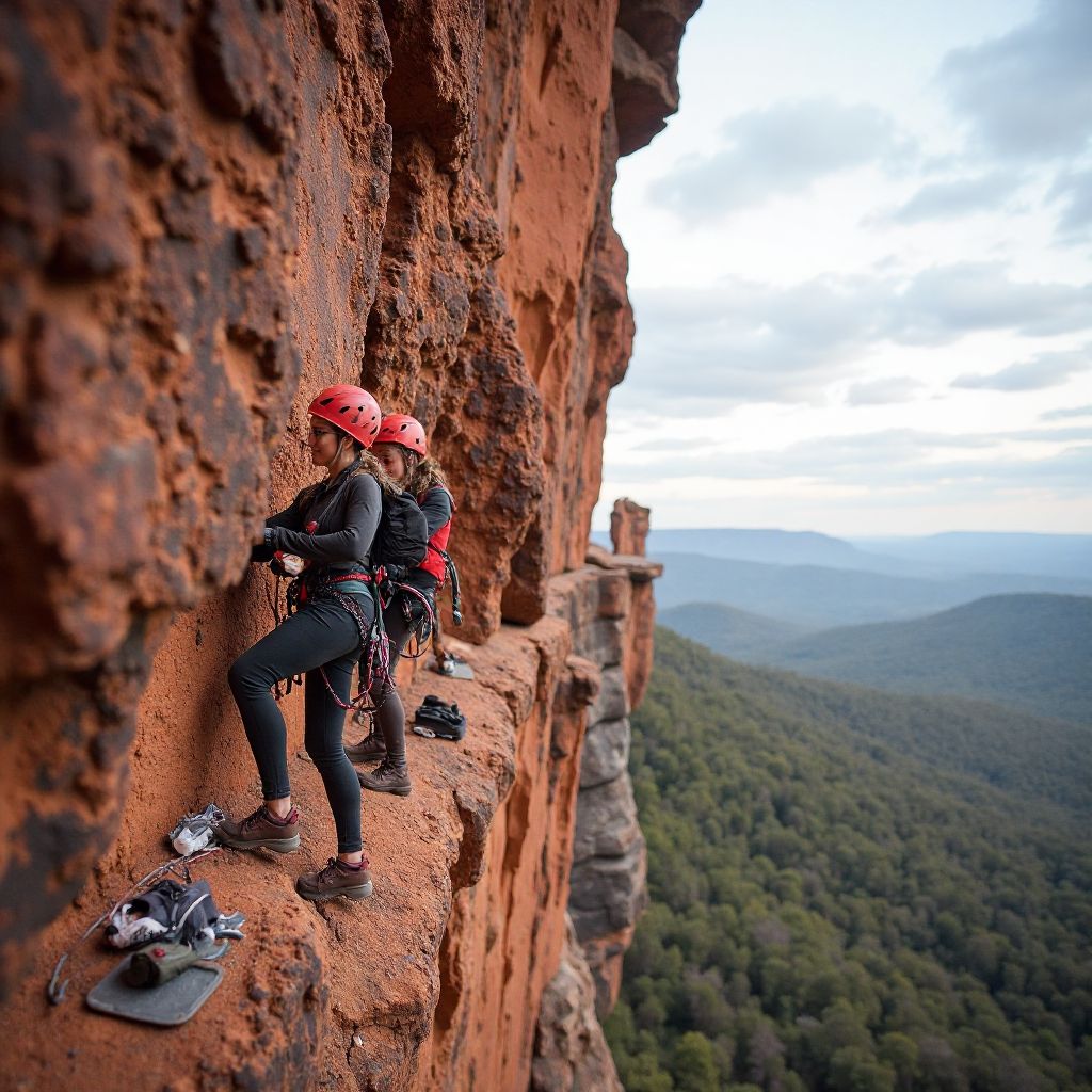 Adventure Australia team guiding rock climbing expedition